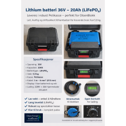 NYHET: Batteripakke til OlsenBlokk. 36V-20A, Lithium batteri LiFePO4. 